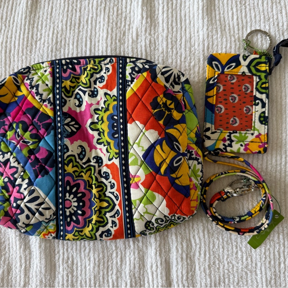Vera Bradley Large cosmetic bag, Zip ID case and lanyard